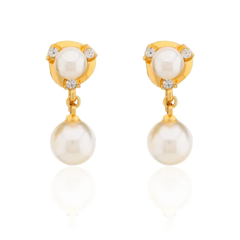 Top Fashion Jewelry Luxury Non Piercing Earrings Triangle Imitate Pearl Copper Pendant Earrings for Women