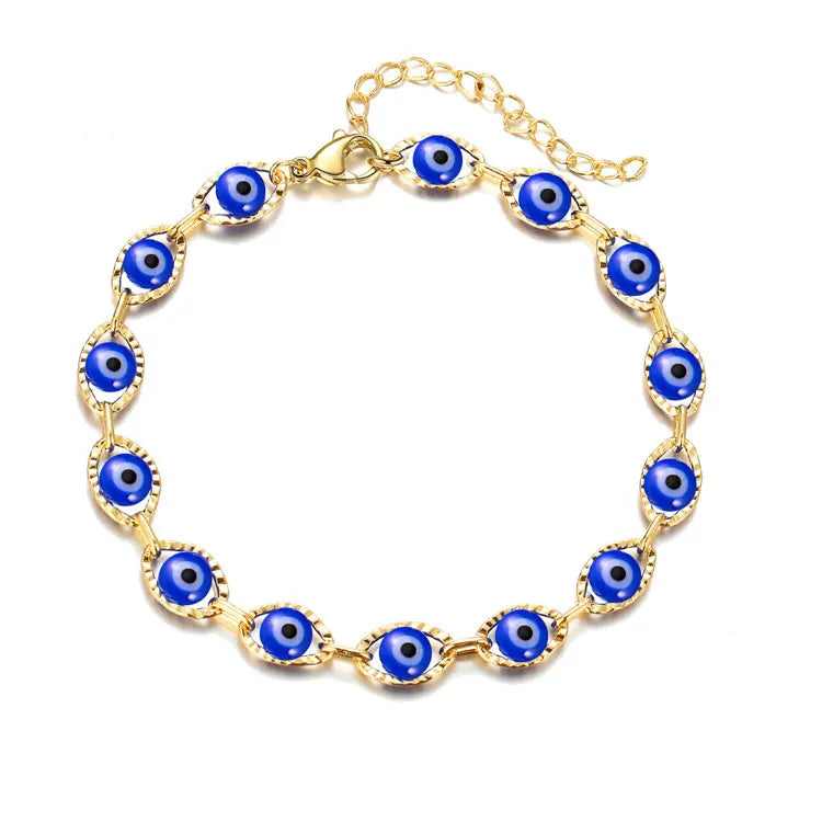 SC Factory Wholesale Devil Eye Beads Bracelets Anklet Fashion Adjustable Gold Plated Turkish Blue Evil Devil Eyes Bracelet Women