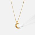 Chic Fashion Stainless Steel Necklace 18K Gold Plated North Star Moon Cubic Zircon Pendant Geometric Chains Wholesale Jewelry