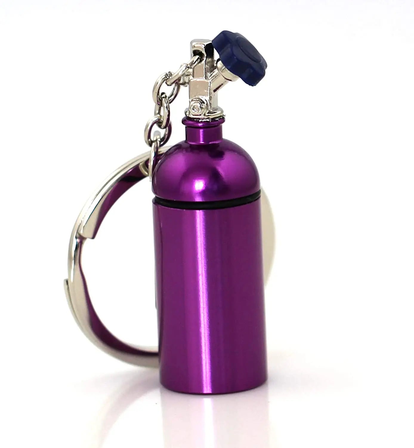 Custom Turbo Keychain Blue Mini Nitrous Oxide Bottle Keyring Stash Ashtray Box Storage Pill Case Box Key Chain