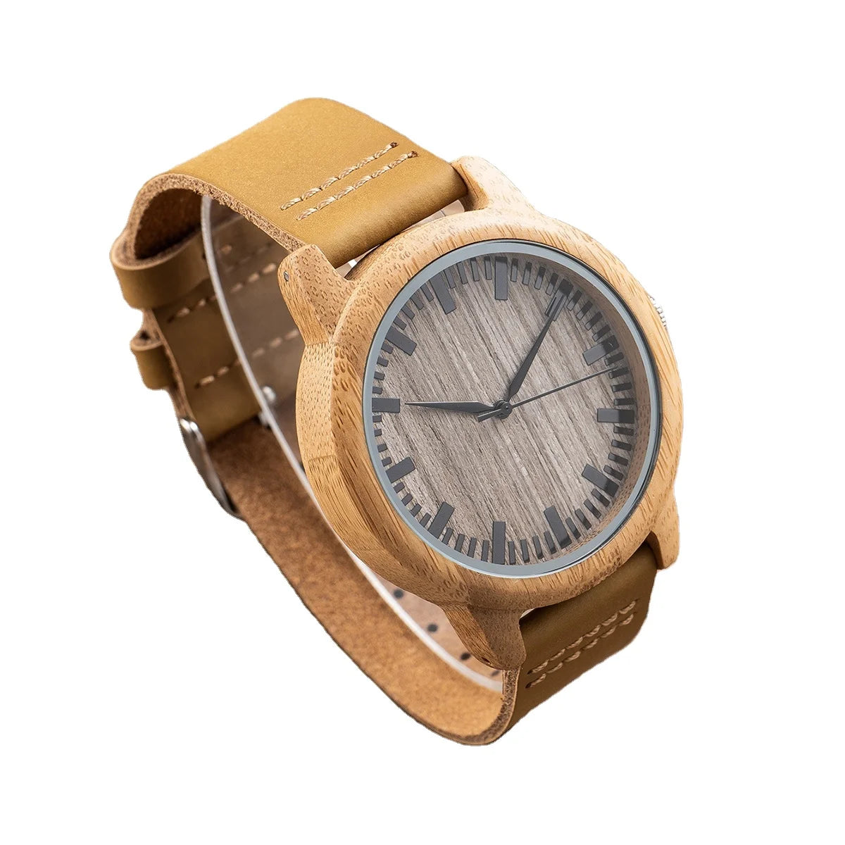 TJW High-End Men's 44mm Dial Display Luxury Business Wooden Watch Round Case Quartz Movement 20mm Band Width Pointer Display