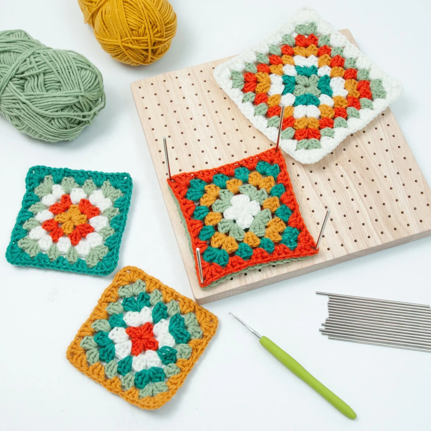 Wooden Blocking Board for Hand Knitting Crochet & Granny Squares with 20 Metal Rod Pins and Wooden Stand