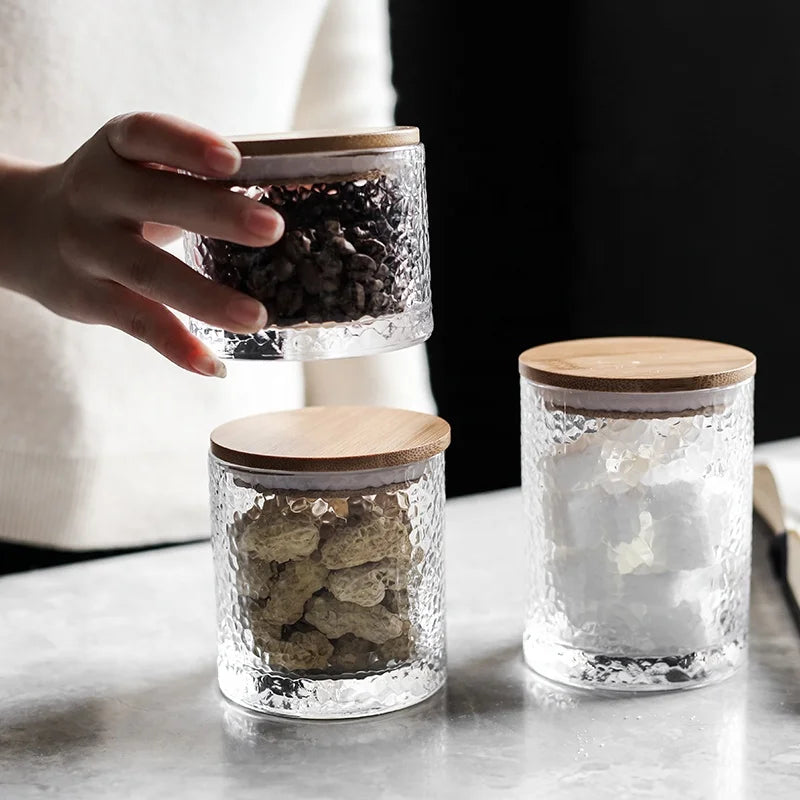 High Borosilicate Glass sealed Jar Wholesale Wooden Lid Food Jar Transparent Glass Storage Food Jar
