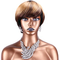 Ombre Color Golden Straight Brazilian Human Hair Wig Extension No Lace Hand Made Short Cut Style Natural Wig