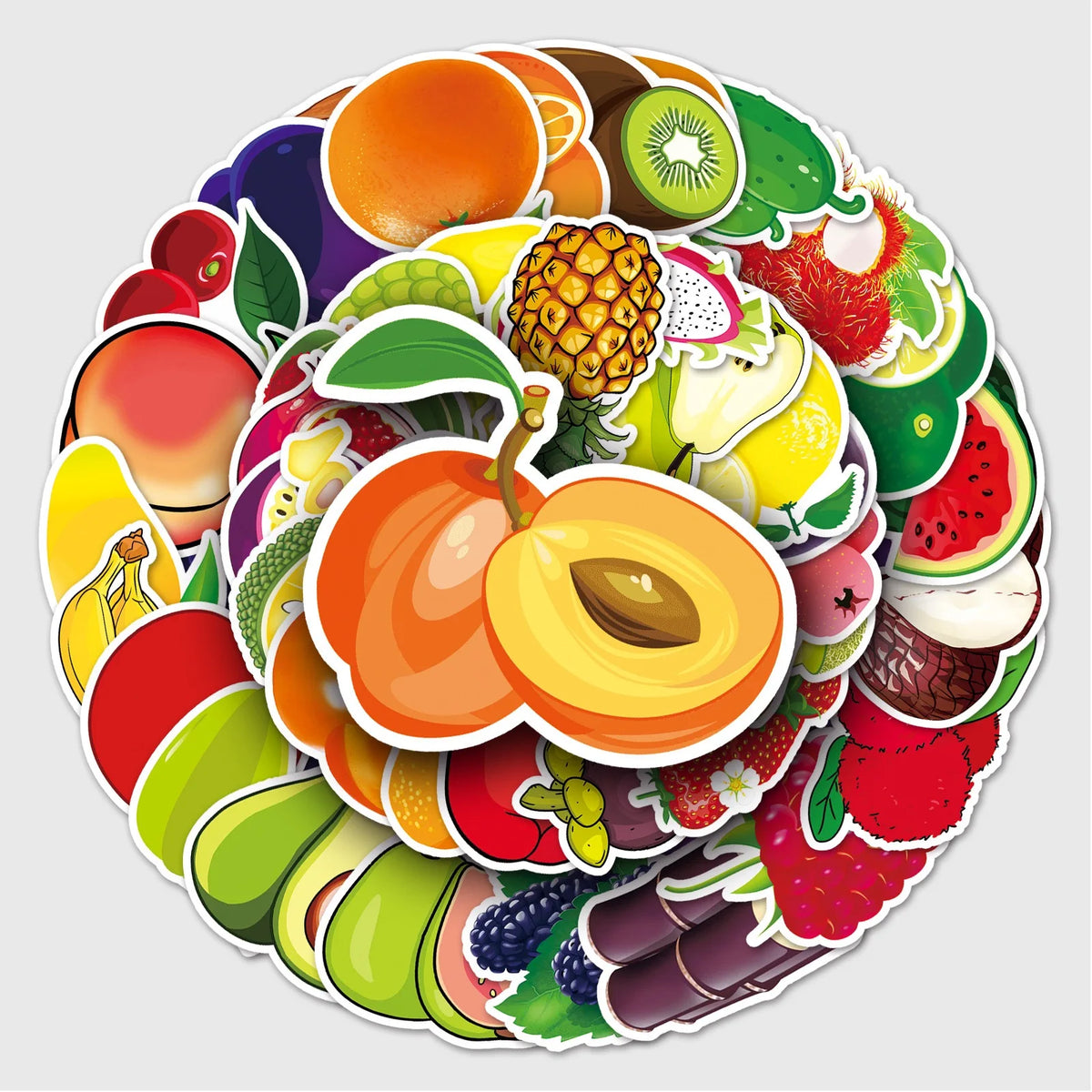 Al-50pcs Fruits Doodle PVC Waterproof Graffiti Animal Sticker Packs for Kids Refrigerator Laptop Luggage Noteboo