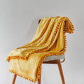 Polyester Flannel Blanket with Pompom Fringe Lightweight Cozy Bed Blanket Soft Throw Blanket for Couch Sofa