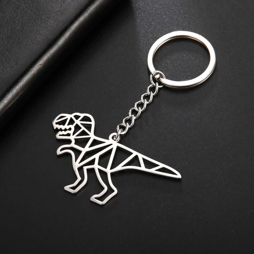 Hottest Sale Laser Cutting Hollow Out Stainless Steel Dinosaur Keychain Cute Animal Key Chain for Gifts