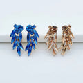 Trendy Jewelry Colorful Rhinestone Leaves Earrings Stud Clear Glass Crystal Geometric Leaf Earrings for Girl