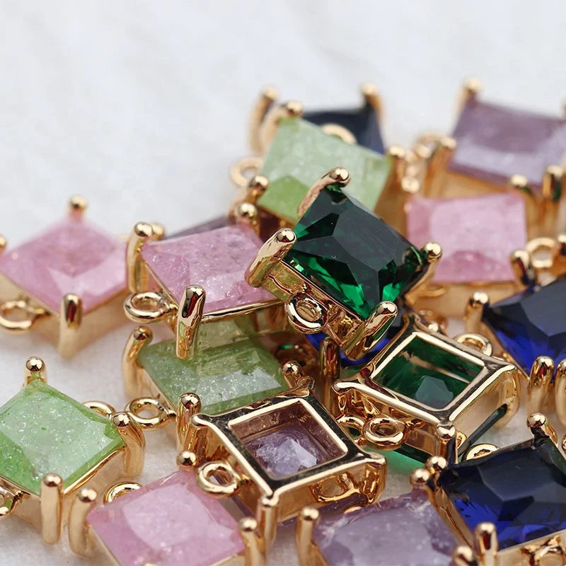 M611 10Pcs/lot Square Shape Charms 18K Gold Plated Copper Zircon Diy Bracelet Necklace Jewelry Making Accessories DIY Pendant