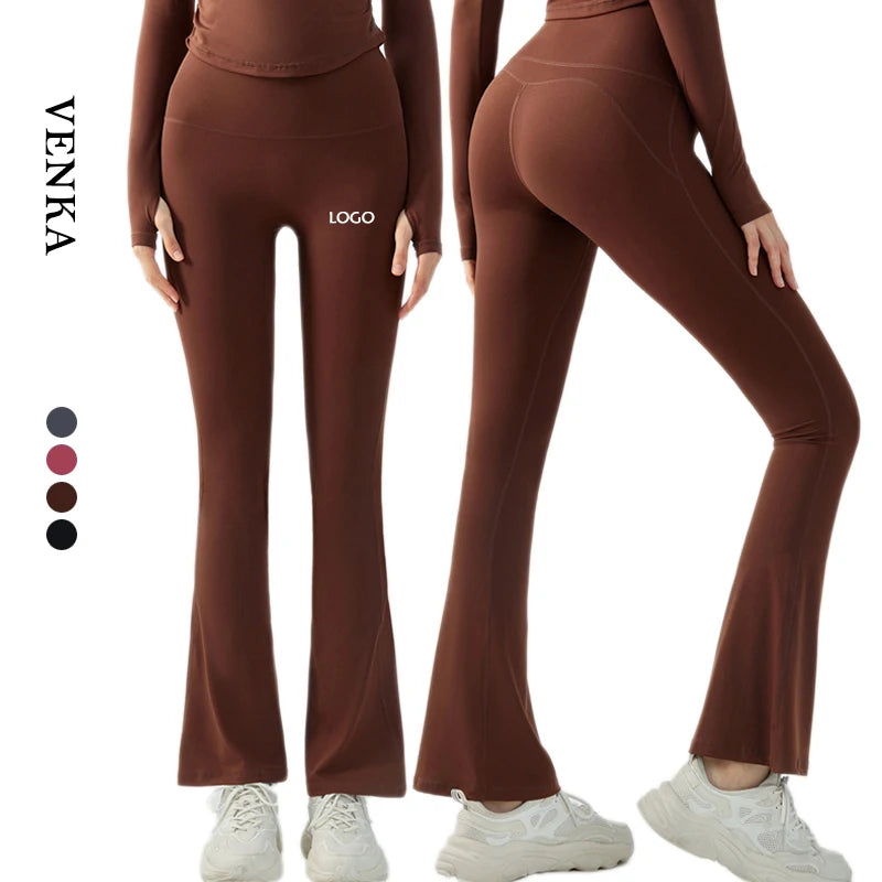 Women Custom Printing Logo High Waist Wide Leg Bell-bottoms Casual Tight Pants Butt Lifting Running Fitness Yoga Pants