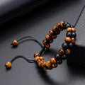 New Style 8mm Tiger Eye Double Layer Adjustable Charm Bead Bracelet Black Matte Nature Stone Bracelet for Men Women