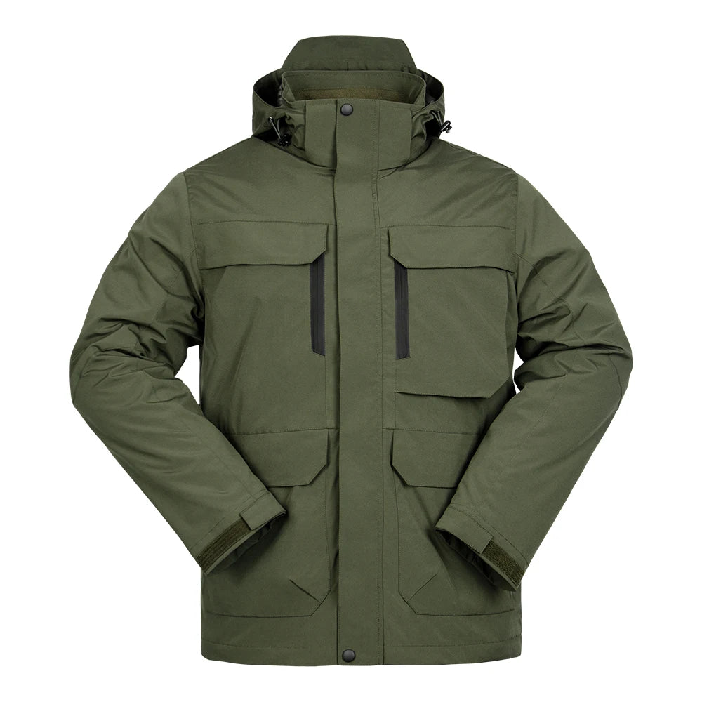 Men's New Fashion Winter Jacket Breathable Windproof Long Sleeves Warm Pockets Camouflage Three-in-One Coat for Outdoor