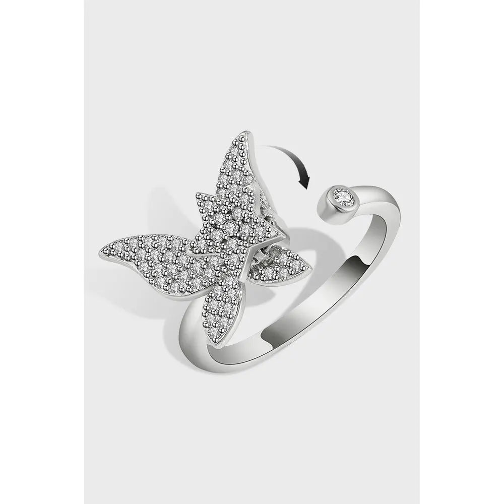 Daidan Ring 18K Gold Plated Star Zircon Moving Butterfly Rotatable Sterling Silver Rings