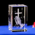 Small Bridge Wholesale Customization Cross Glass Gifts 3d Laser Engraved Religious K9 Crystal Cube for Souvenir