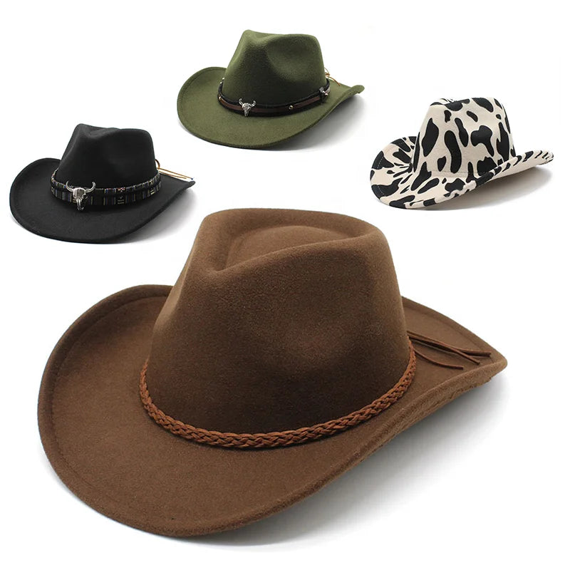Western Cowboy Knight Metal Band Top Hat Cross-border Hot Autumn and Winter Woolen Jazz Hats Fedora Felt Hat