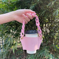 Portable Reusable Travel PU Leather Beverage Cup Holder Popular Fashionable Coffee Cup Sleeve Holder With Removable Chain