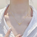 X167 Wholesale Gold Plate Stainless Steel Jewelry Set Non Tarnish Hollow Bow Pendant Clavicle Chain Necklace Bracelet for Women