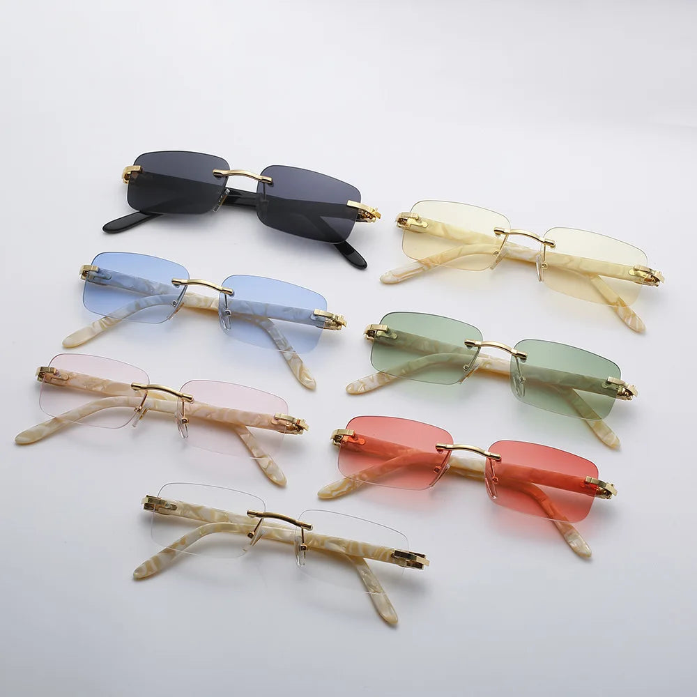 Brand Designed Women's Rectangle Optical Eyewear Sunglasses Small Gradient Lens Frameless Rimless Acetate Material
