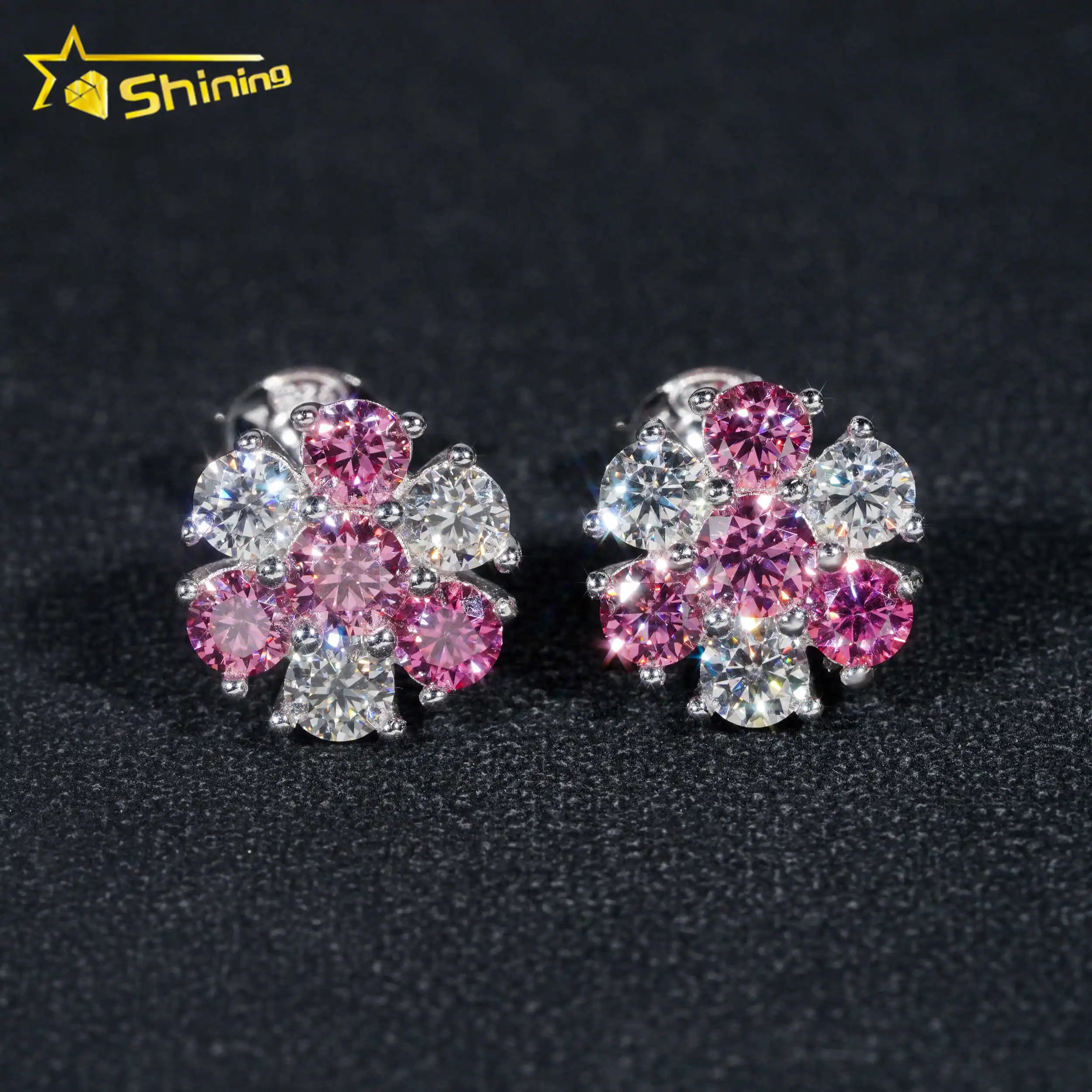 Hip Hop Jewelry Pass Diamond Tester 925 Sterling Silver VVS Diamond Moissanite Stud Earring Colored Flower Cluster Earrings