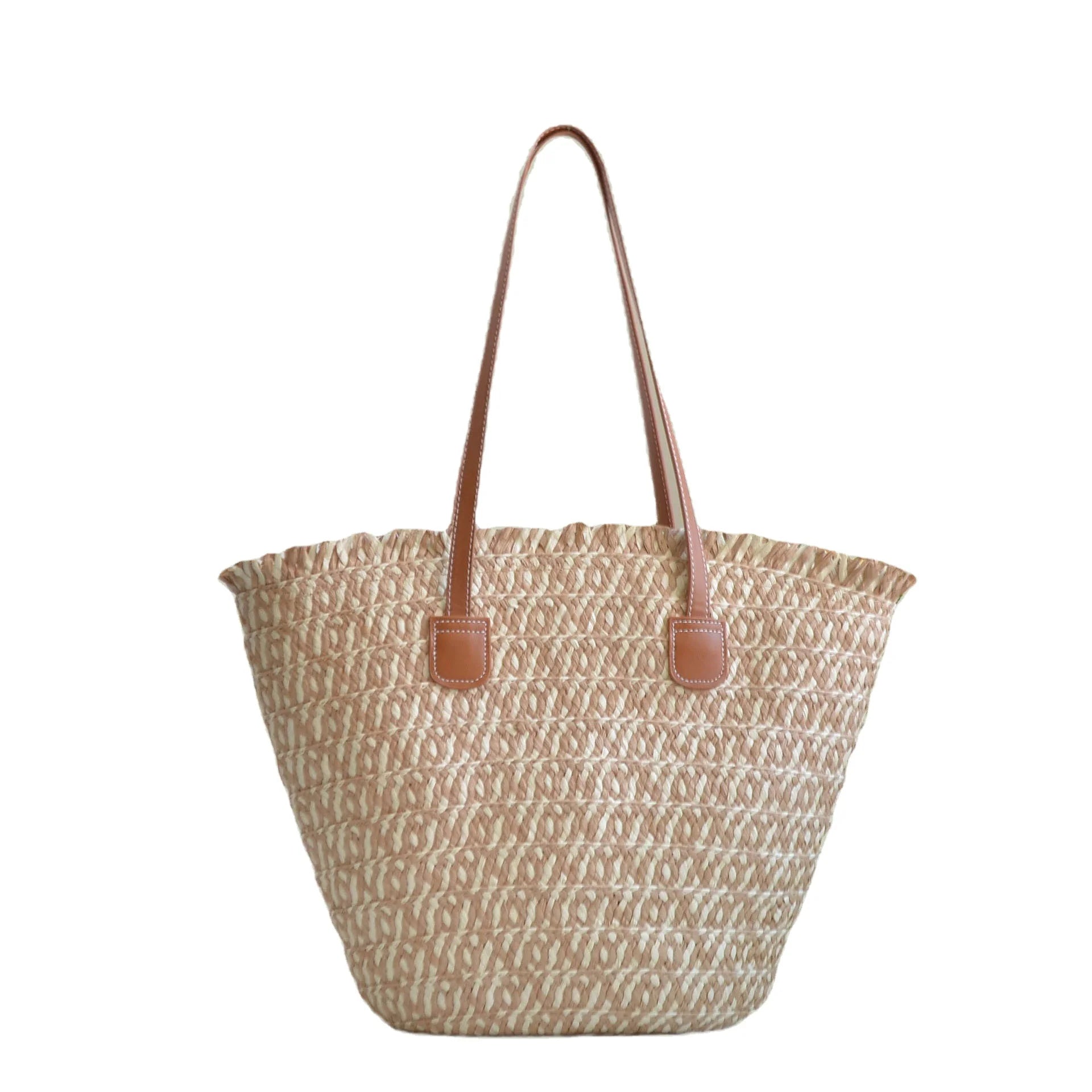 Wholesale Instagram Fashion Shoulder Tote Bag Large Capacity Hand-Woven Straw Summer Beach Travel Bag Dual Handles Letter