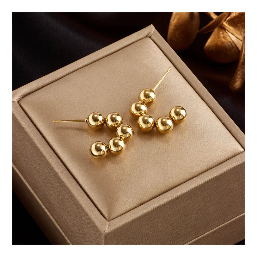 Simple Tarnish Free 18k Gold Plated Stainless Steel C Shaped Beaded Women Earrings Jewelry