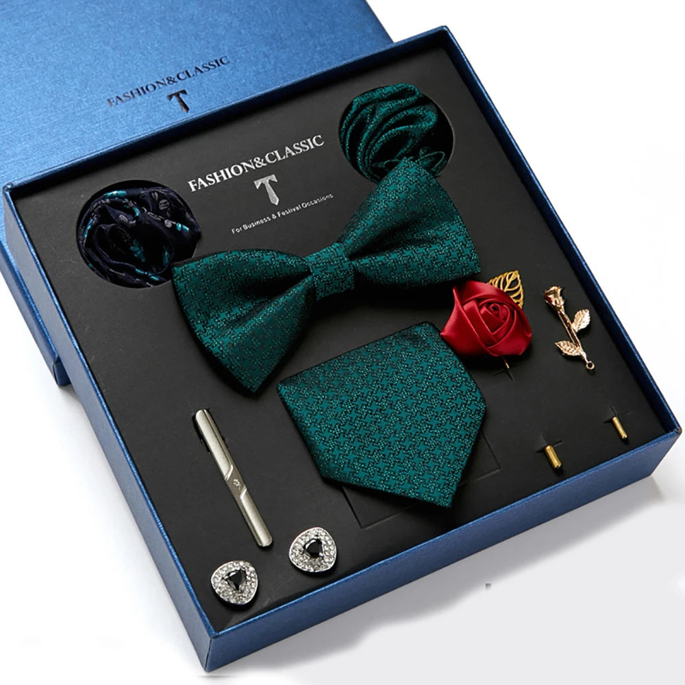 Silk Tie Necktie Set Men's Vintage Paisley Floral Formal Cravat Ascot Tie Gentleman 8pcs/set With Luxury Gift Box
