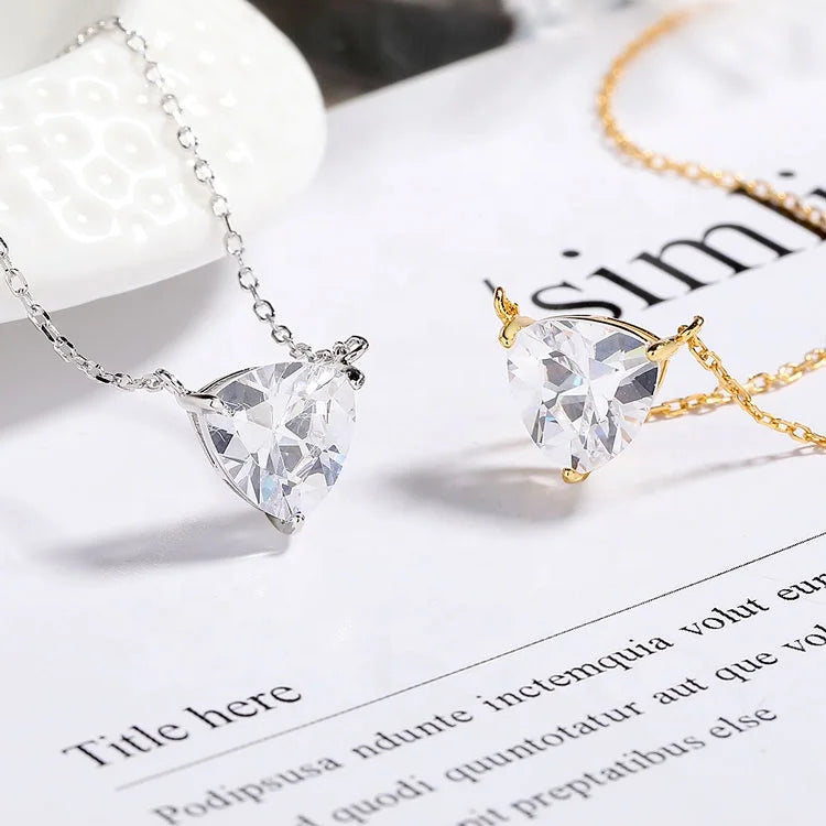 Luxury Fine Jewelry Solid Silver 925 Round Triangle Diamond Charm Necklace for Women Gifts Women'S Gold Plated Pendant Necklace