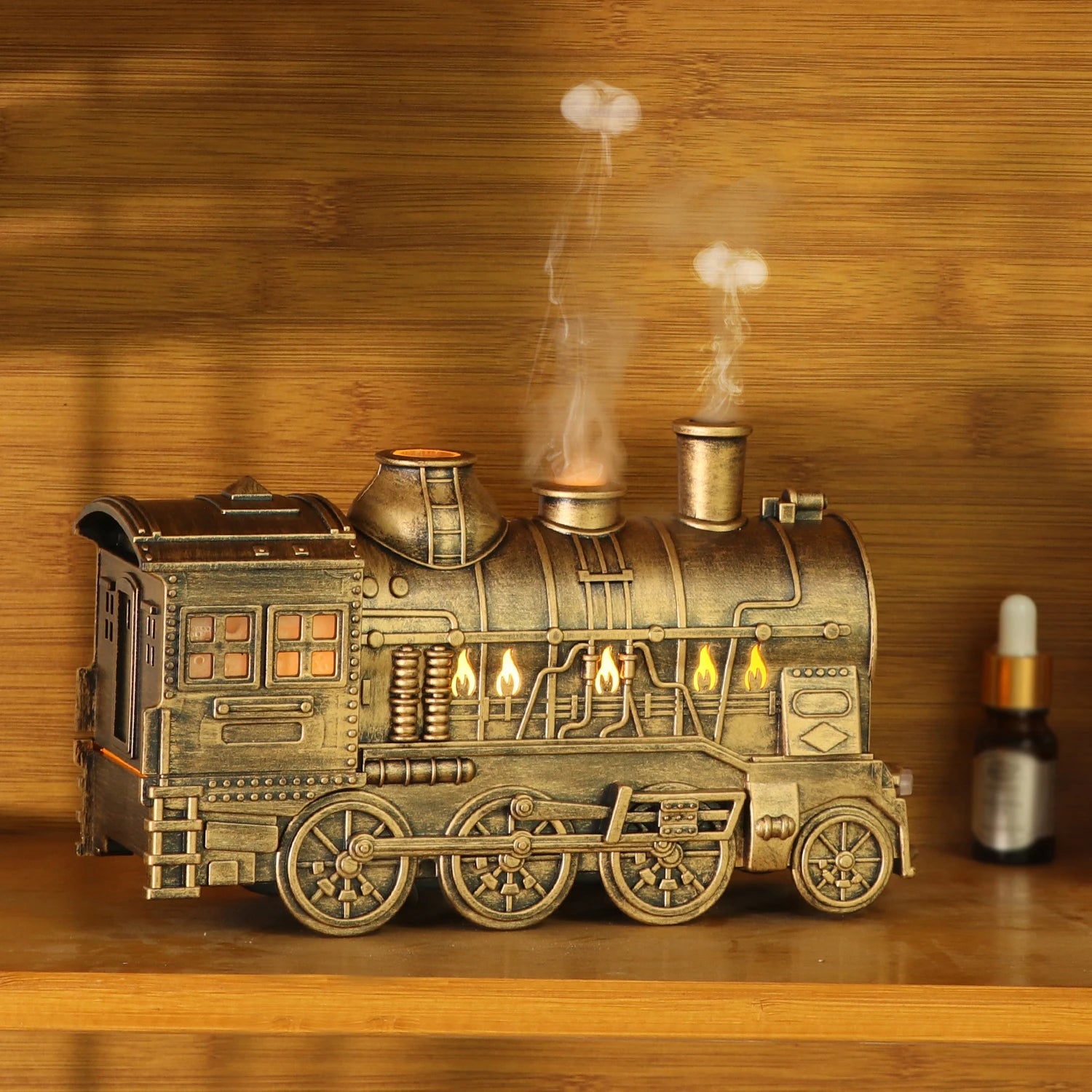 New Creative Bronze Train Humidifier Jellyfish Spray Flame Aroma Diffuser Aroma Essential Oil Diffuser