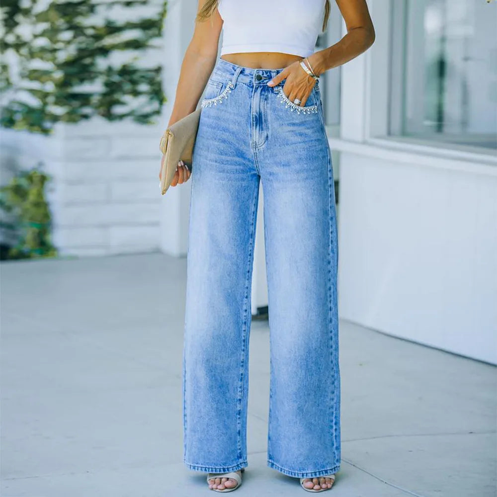 Summer Fashion Breathable High Street High Waist Straight Baggy Casual Denim Jeans Women Loose Stretchy Light Wash