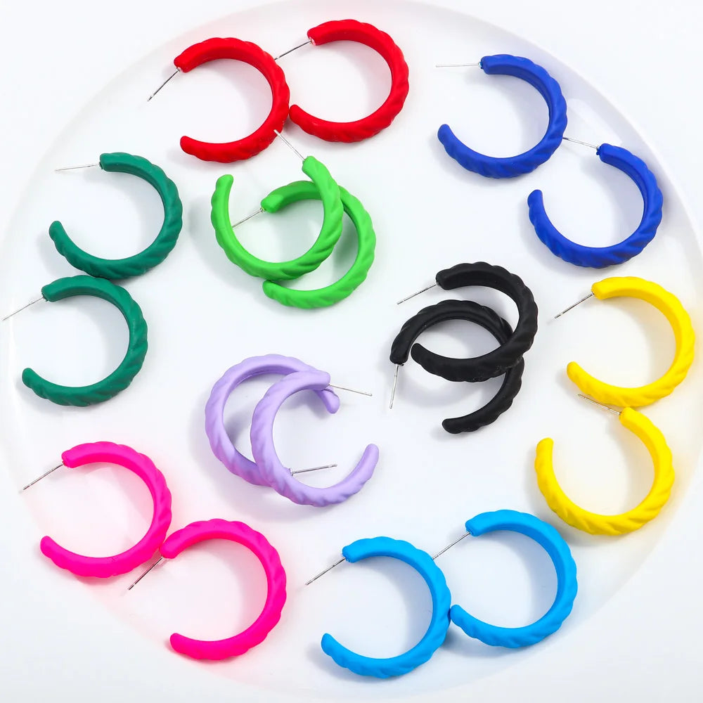 Niche Korean Designer Creative Fried Dough Twists Matte Scratch Resin C-shaped Earrings Casual Jewelry Acrylic Hoop Earrings