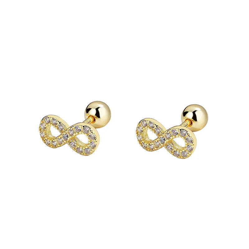Hot Selling 925 Sterling Silver Infinity Zircon Screw Stud Earrings Classic Vintage Jewelry for Girls for Parties