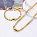 Stainless Steel Gold Plated Oval Eyes Pendant Dark Blue Zircon Devil Eyes Bracelet Necklace Set Women Men Wedding Fashion