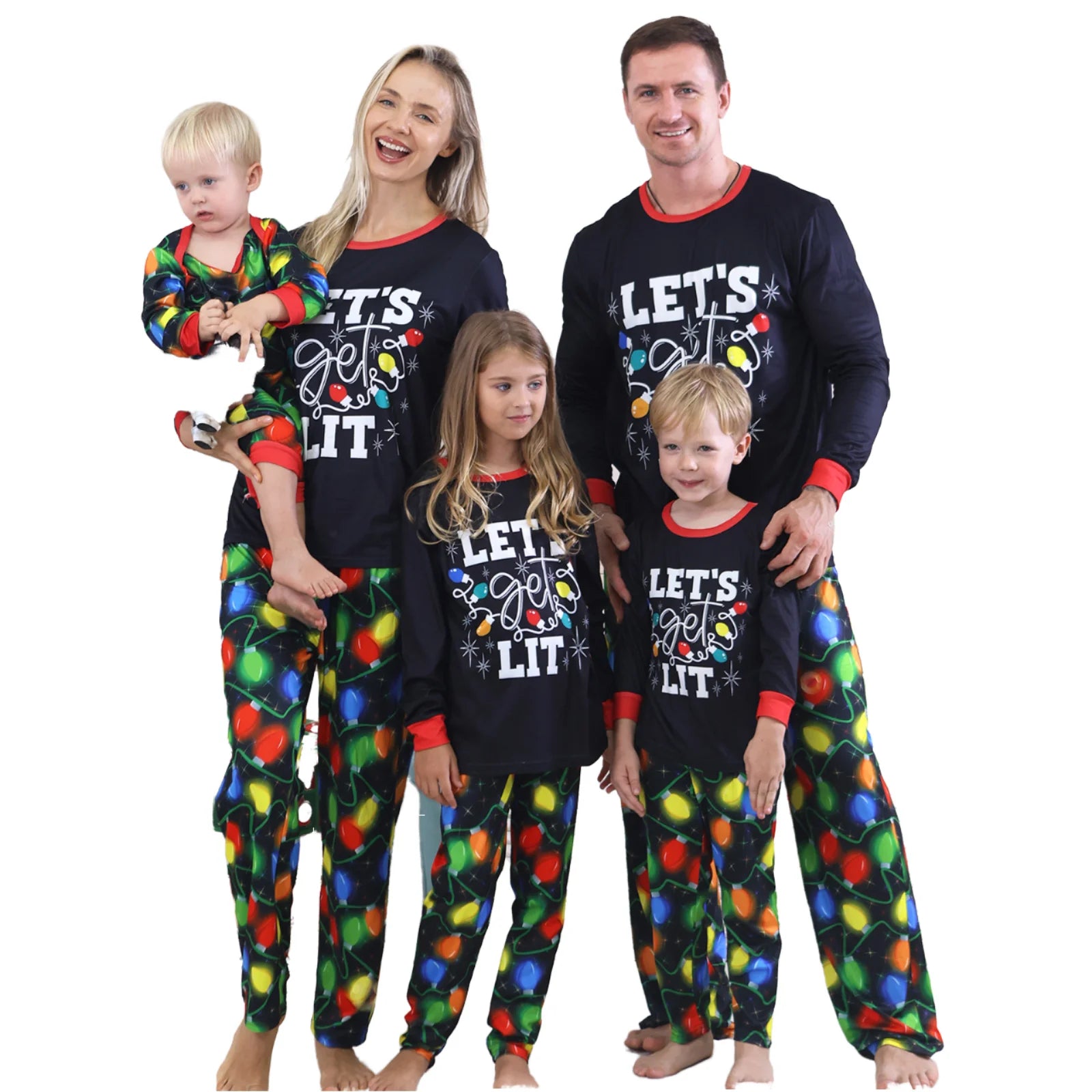 DDP New Christmas Cartoon Letter Print Long Sleeve Knitted Pajama Set Matching Family Christmas Crew Pajamas Family Sleepwear