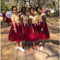 Wholesale Cheap African Customized Party Maid of Honor Knee Length Burgundy Gold Bridesmaid Dresses MB406