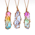 Wholesale Natural Stone Crystal Column Pendant Necklace Hand Net Woven Adjustable Necklace Gemstone Pendant