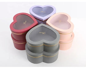 Eco Friendly Heart Shaped Foldable Flower Packaging Gift Paper Box Parcel with clear Window on Lid
