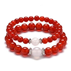 Classic Design Natural Stone Elastic Bracelet Red Agate Black Onyx Energy Stone Bracelet Set Adjustable for Women Men