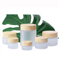 Custom Silk Print logo Cosmetic Face Skincare Cream Container Wooden Bamboo Color Lids 1 oz Frosted Glass Jar