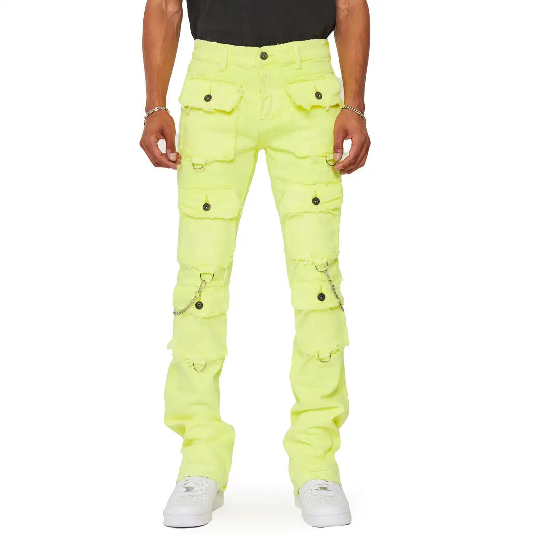 AeeDenim Custom Designers Logo High Street Breathable Print Midweight Jeans Men's Yellow Stretch Harem Pants Button Fly Many