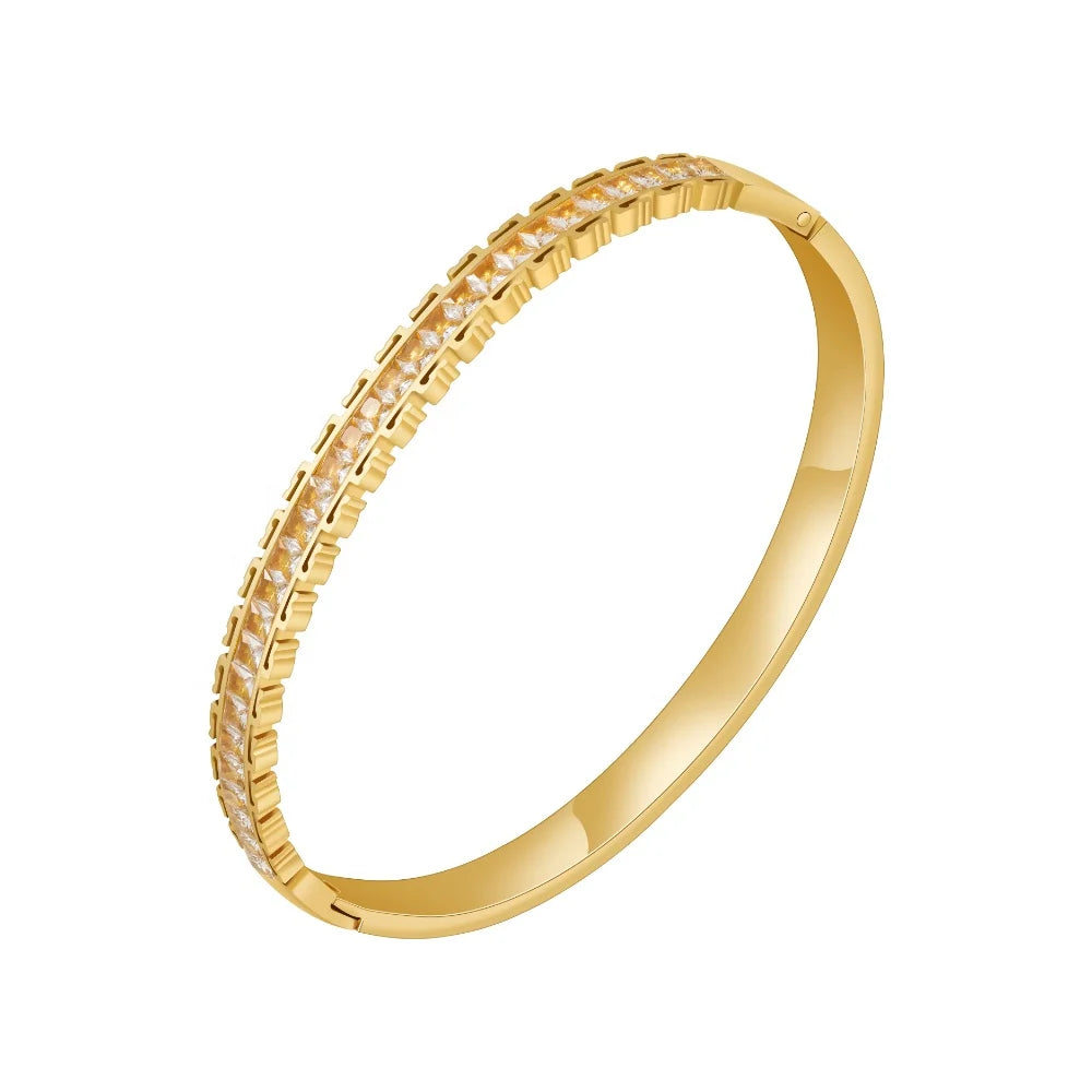 High Polishing Stainless Steel Jewelry Chic Cubic Zircon Pave Cuff Bangle Trendy for Women Bracelet B232363