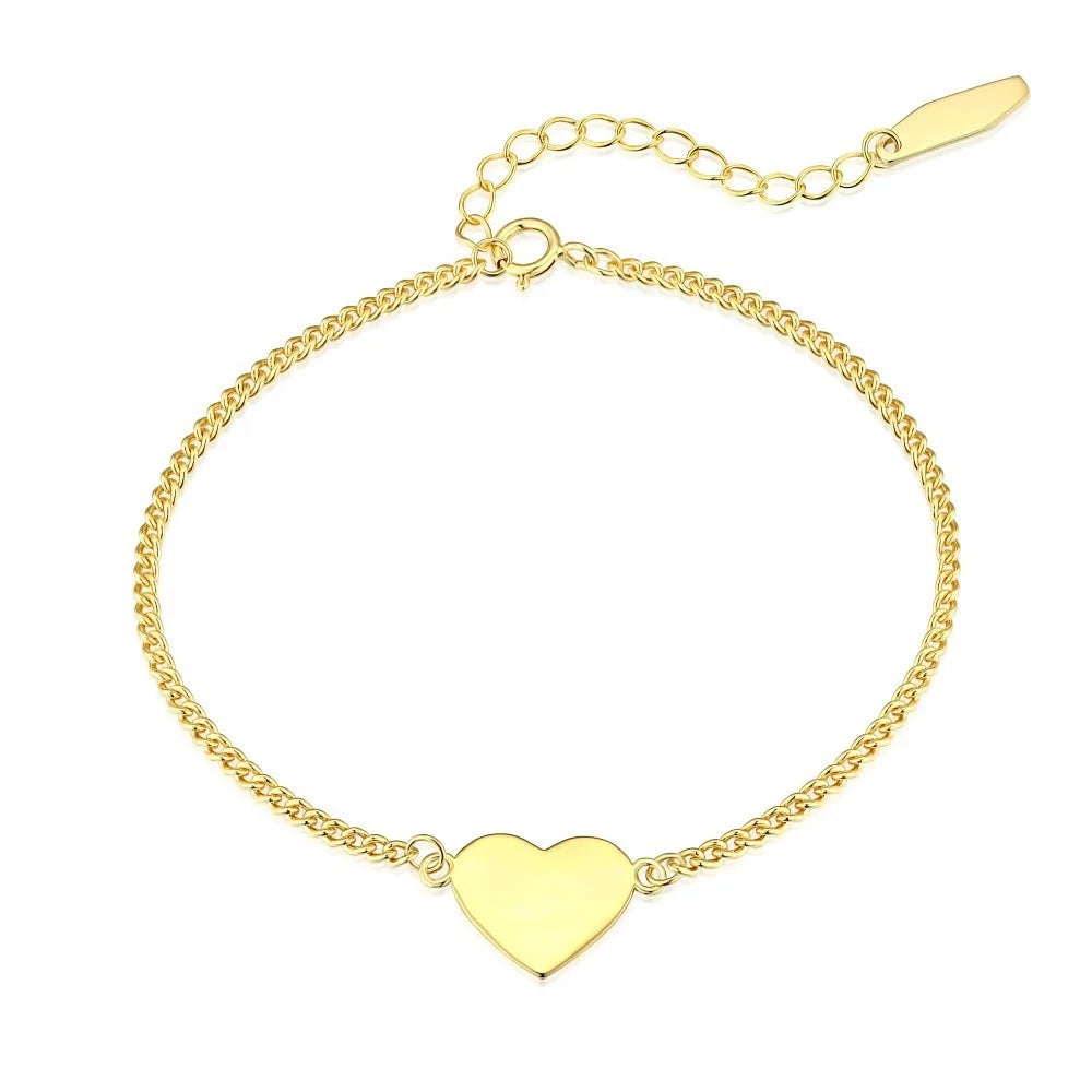 OAHLAN Fashion Jewelry Gold Plated 925 Sterling Silver Thick Chain Love Heart Adjustable Charm Bracelet for Women Anniversary