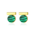 Fine Jewelry 18k Gold Plating 925 Sterling Silver Women Simple Round Malachite Stud Earrings for Girls