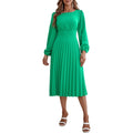 Women Casual Dress Fashion Long Sleeve Solid Color Pleated Loose Fit Holiday Dress Women's Clothing