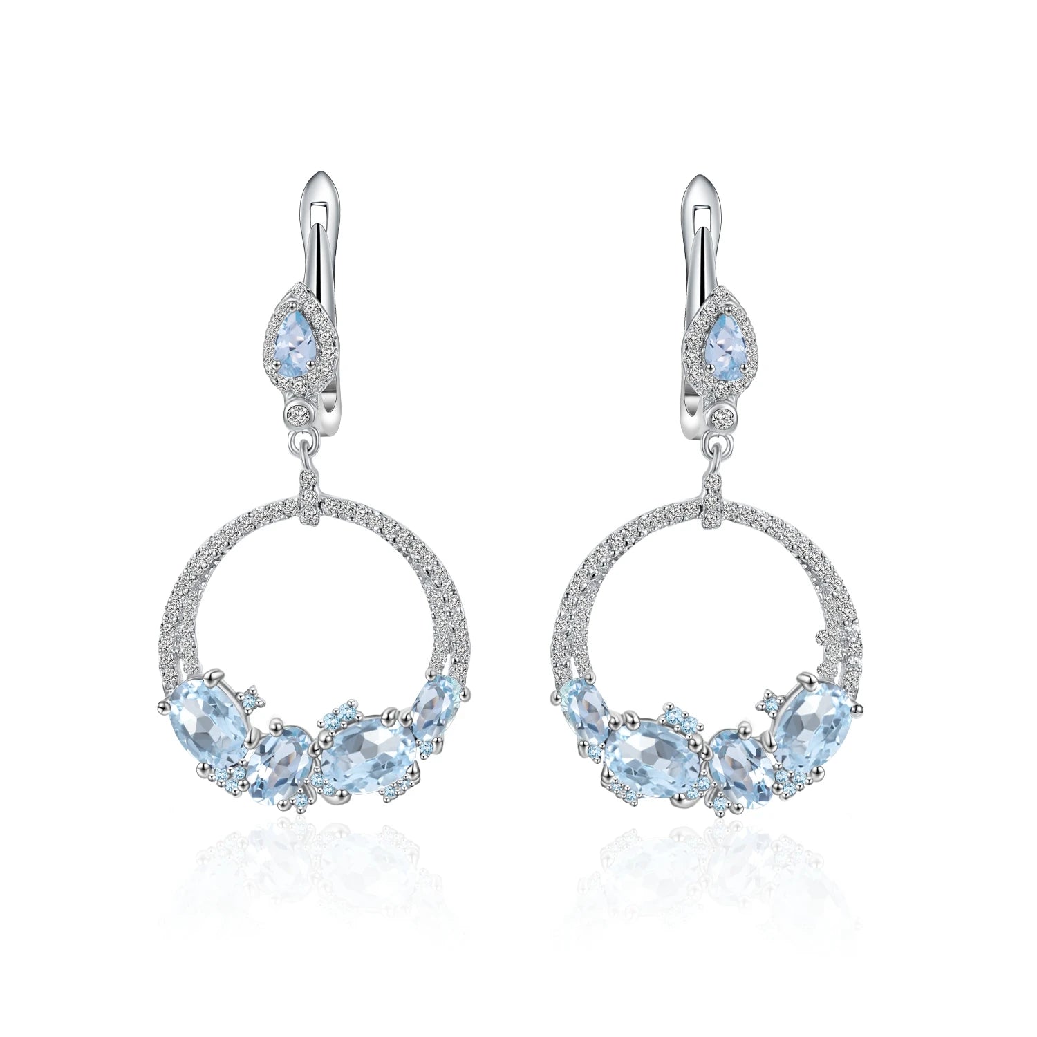 C3080 Abiding Jewelry Custom Earring 925 Sterling Silver Natural Sky Blue Topaz Gemstone Round Hoop Drop Earrings