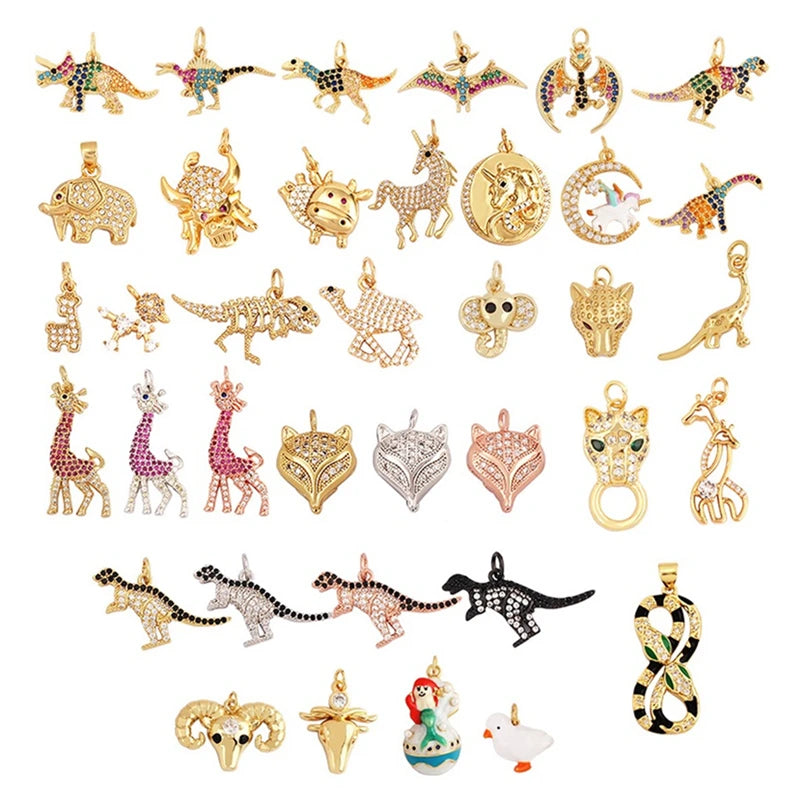 Diy Copper Gold Plated Color Zircon Accessories Multi-Style Animals Foxes Horses Cows Giraffes Dinosaurs Elephants Pendant