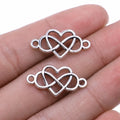 Linked Heart Infinity Connector 13x25mm Antique Silver Zinc Alloy Link for Couples Promise Bracelet MegaBDM