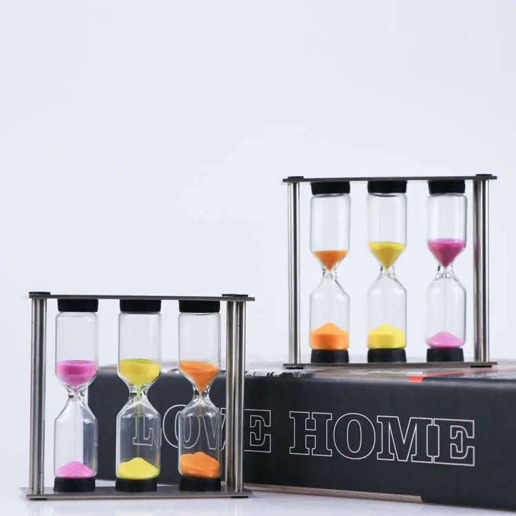 Modern Metal Three-In-One Glass Sand Clock Small Colorful 3-4-5 Minute Sand Timer Hourglass for Wedding and Birthday Gift