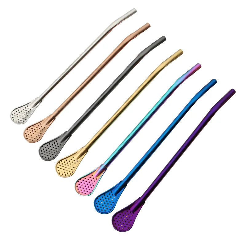 Wholesale 304 Stainless Steel Detachable Straw Spoon  Mixing Spoon Yerba Mate Filter Strainers for Loose Tea