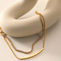 Double Layered Stainless Steel 18K Gold Plated Square Cubic Zircon Tennis Chain Bead Chain Women Bracelet