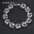 HIBRIDE JEWELRY Brand Charm Leaf Shape AAA Cubic Zircon Wedding BraceletsWhite Gold Color Bangles Luxury Women Jewelry B-17